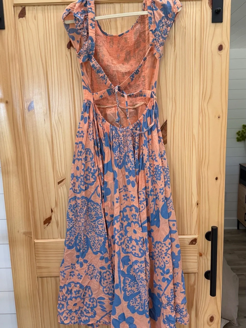 Free People Peach and Blue Floral Open-Back Maxi Dress - Picture 2 of 4